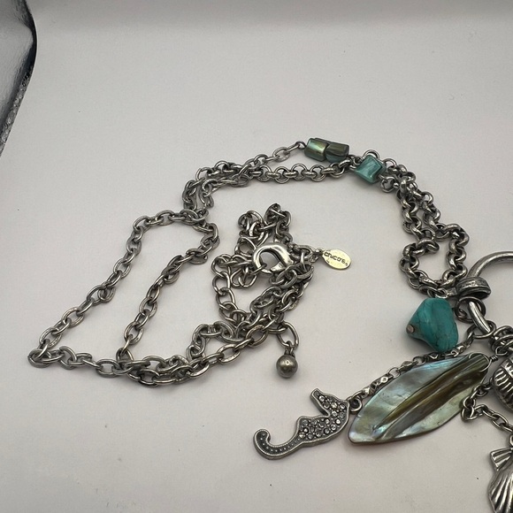 Chico's seahorse, jadeite, seashell long pendant silver tone necklace - Picture 13 of 14